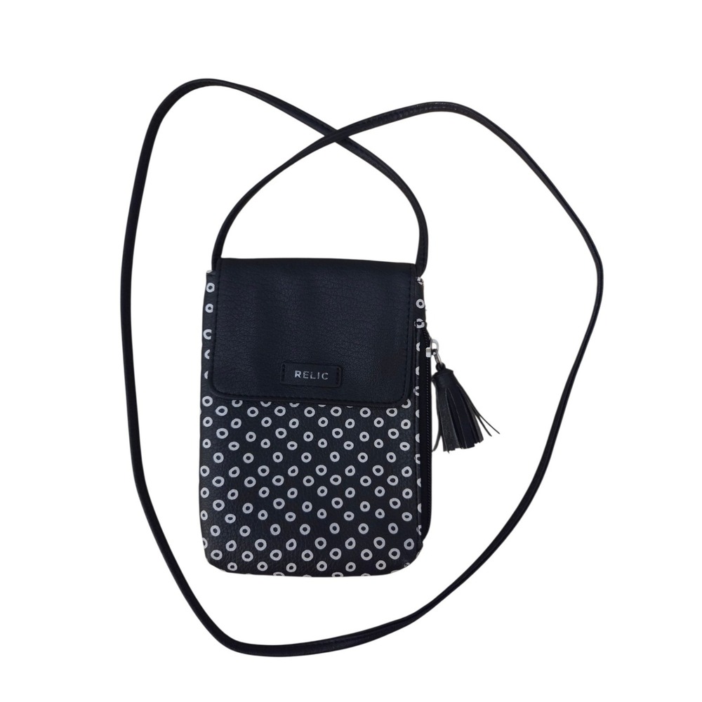 Relic Black & Ivory Spotted‎ Faux Leather Crossbody Bag 7.25" x 5.25"
